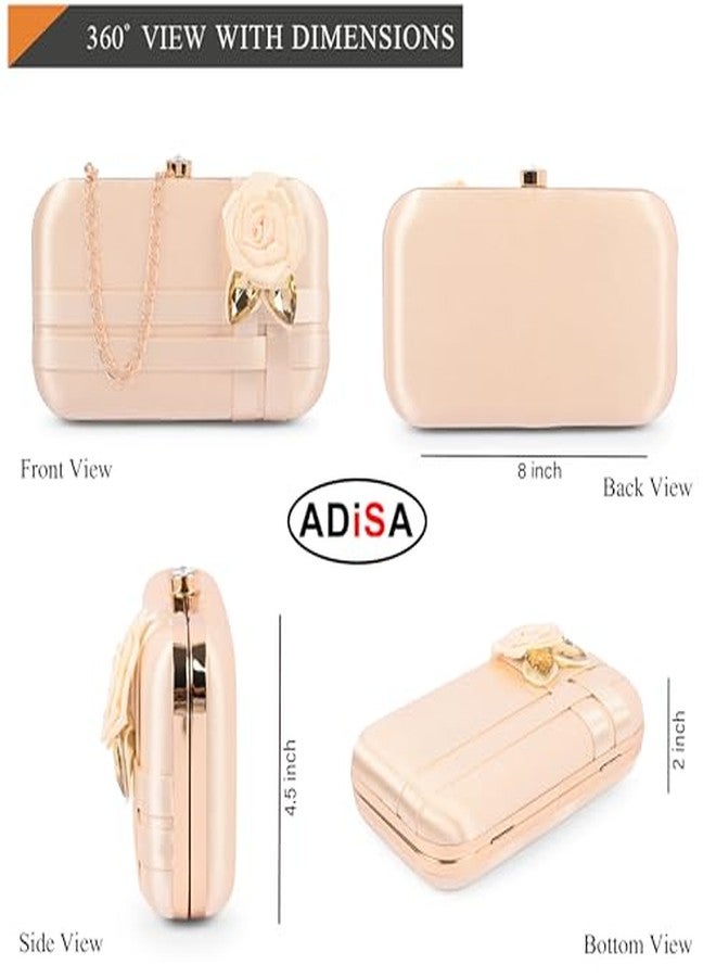 ADISA Studded flower formal party clutch with pearl handle and gold chain for women and girls (CL111-GOL) - Image 3